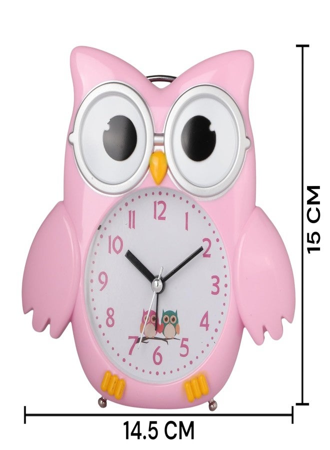 De'rons Twin Bell Analog Table Alarm Clock with Backlight for Heavy Sleepers Loud Alarm Clock for Students Funny Cute Owl Cartoon Shape Alarm Clock for Kids Girls Boys Bedroom 14.5 x 15 cm (Pink) - Image 4